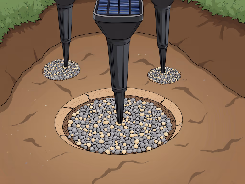 gravel_collar_technique_around_solar_light_stake